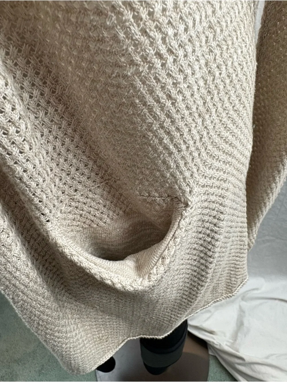 Joie Open-Front Cream Basketweave Knit Cardigan with Front Pockets L - Picture 6 of 10